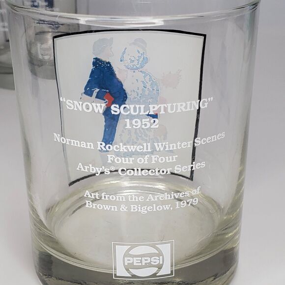 2 Arby's Pepsi Norman Rockwell Collectible Glasses Winter Scene 3 of 4 & 4 of 4 - Picture 4 of 6